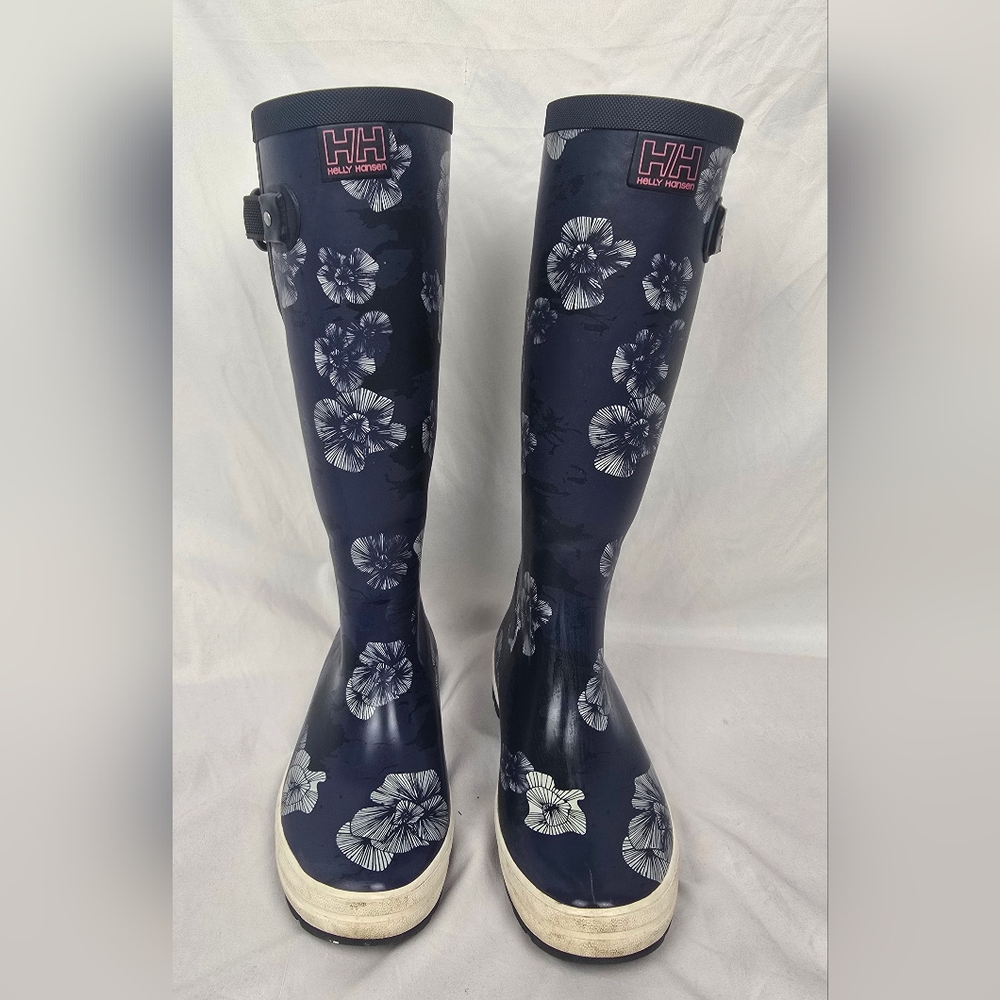 Helly Hansen Veierland 2 Graphic Floral Blue Tall Work Rain Boots Women's sz 7